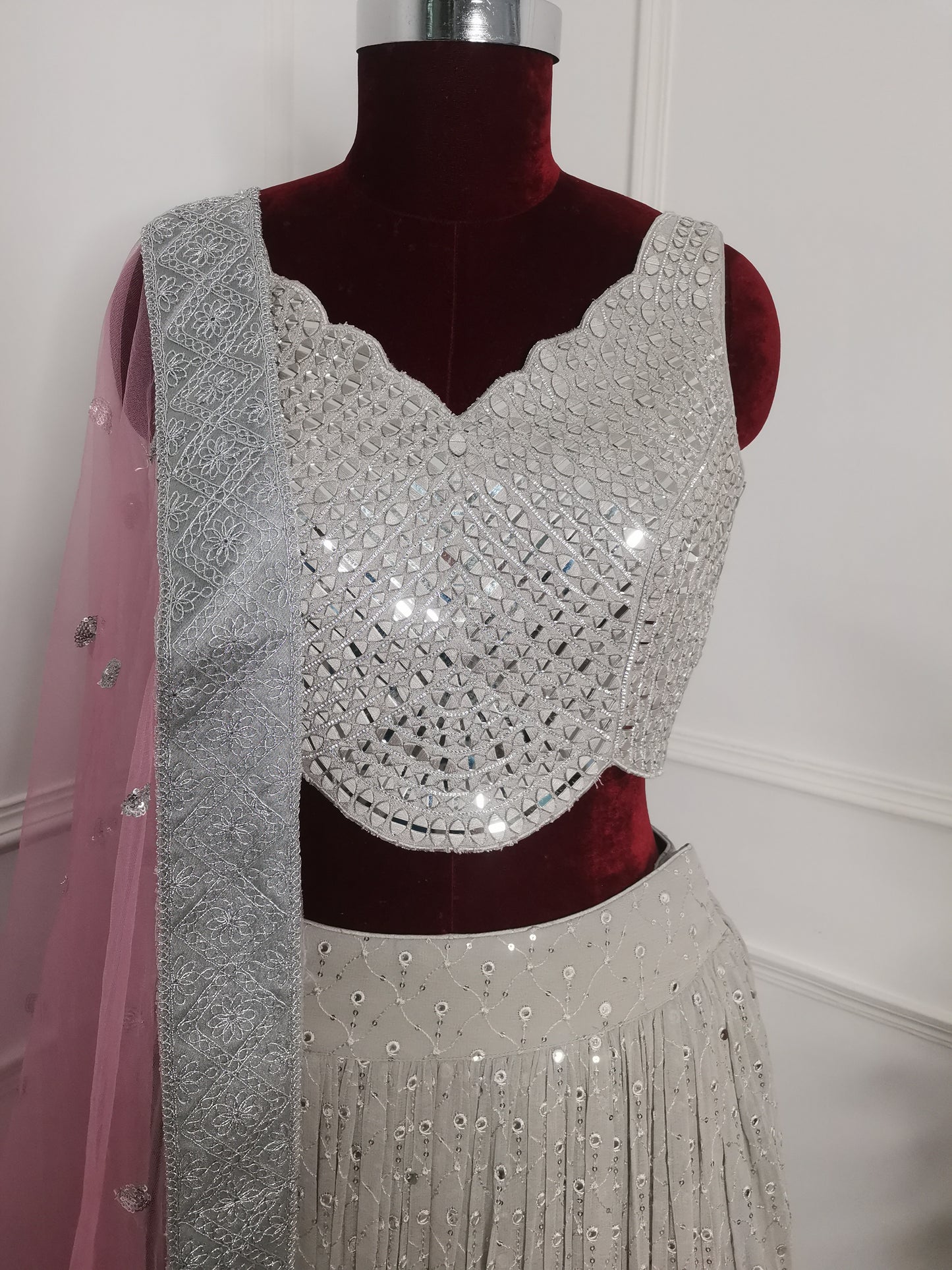 Grey And Pink Lehenga