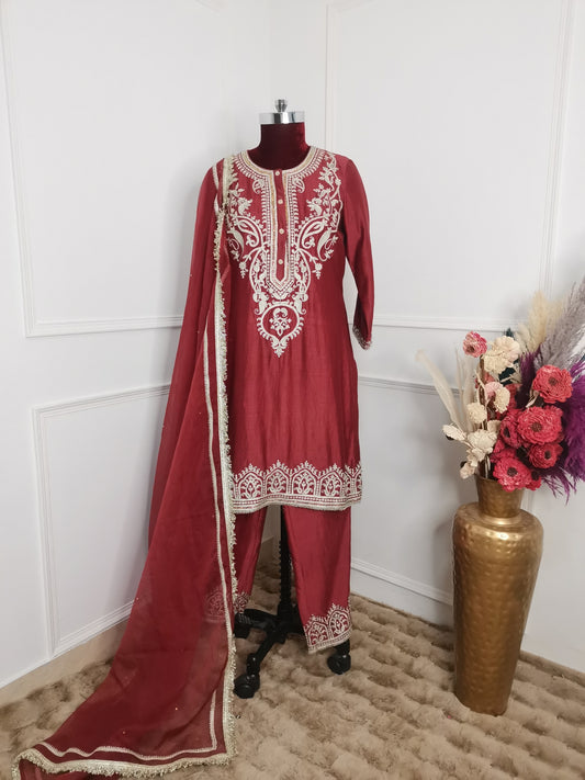Chamak Brown Straight Suit